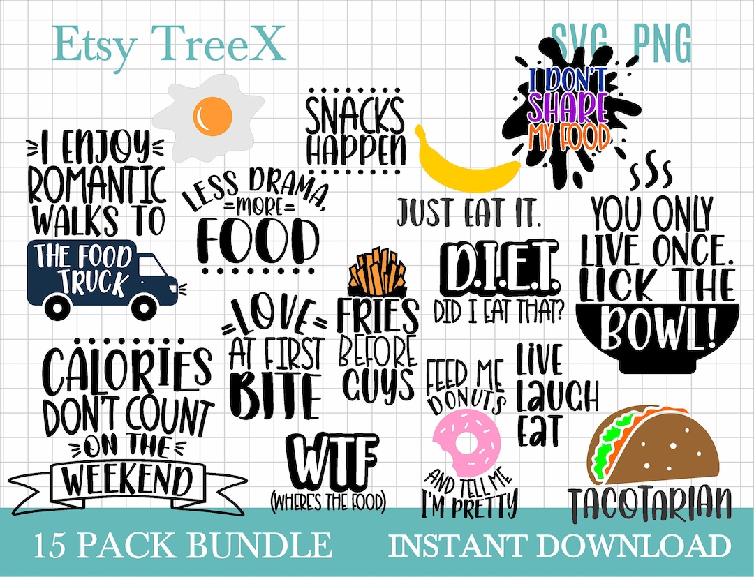 Funny Food Quotes SVG Bundle: Sarcastic T-shirt Designs (digital