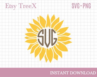 Sunflower Monogram SVG: Frame Letters, Cricut Silhouette File (Digital Download)