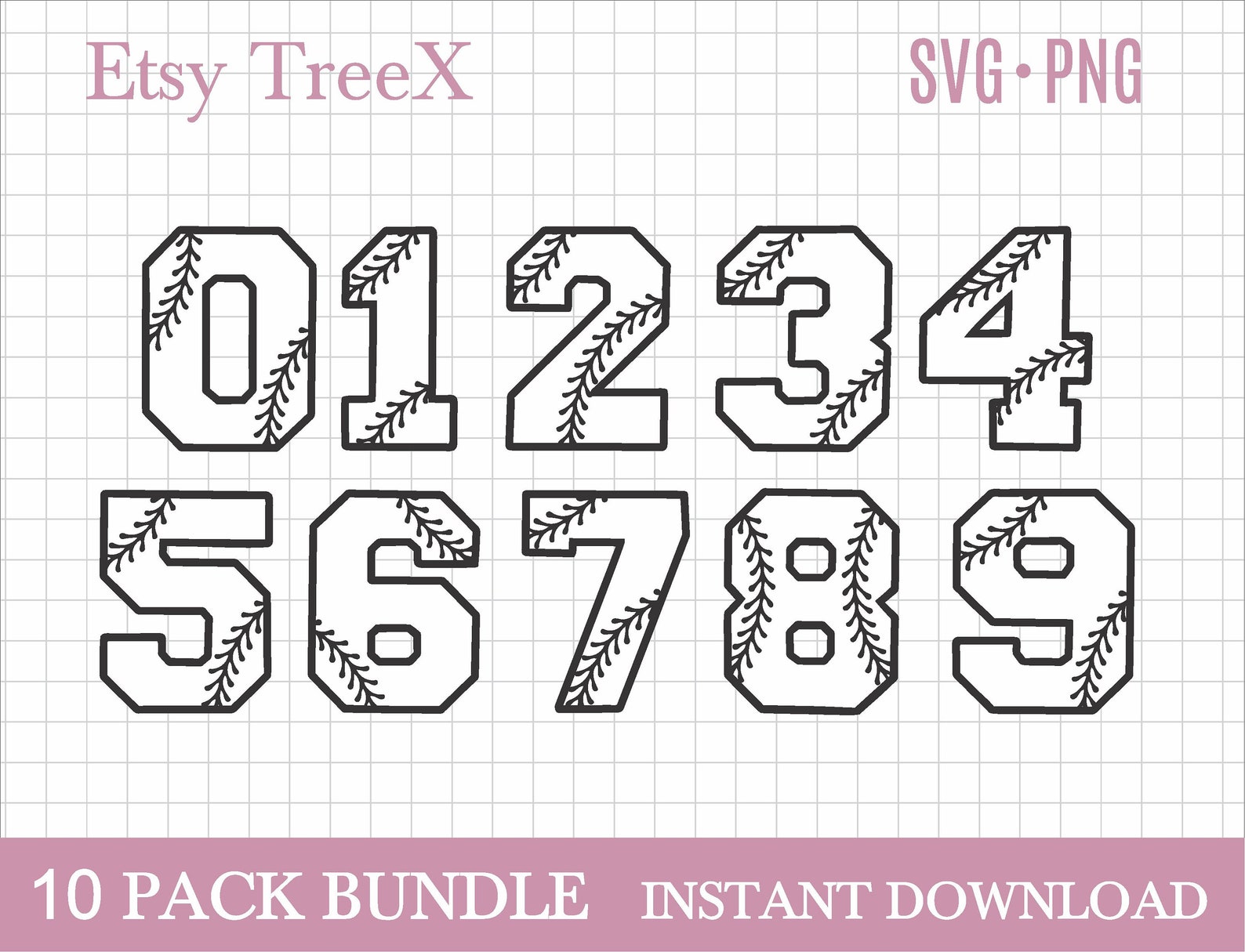 Baseball numbers SVG bundle by Oxee baseball stich font SVG Etsy