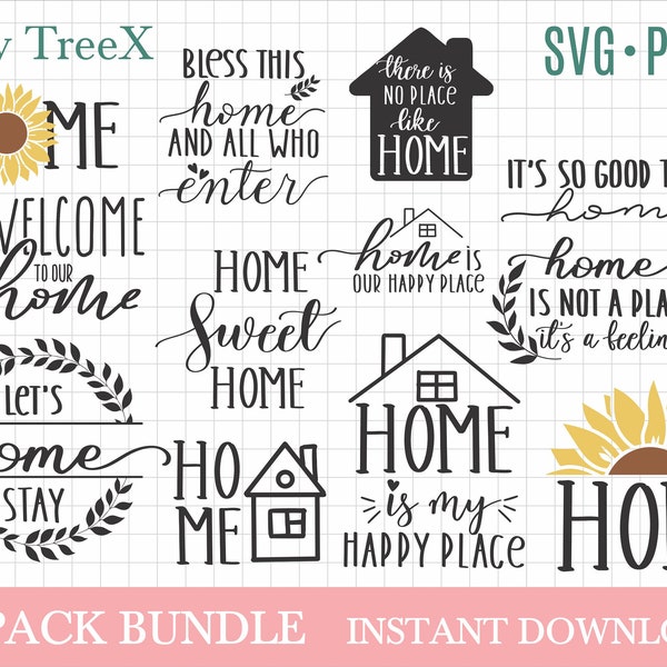 Home sign SVG bundle, hand drawn home quotes  svg by Oxee, family sign wreath svg, home sweet home svg, happy place svg