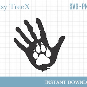 Hand en hond pootafdruk SVG door Oxee, hond moeder svg, hond oma svg, gesneden bestand, hond silhouet svg, hond redding, dierlijke handafdruk svg