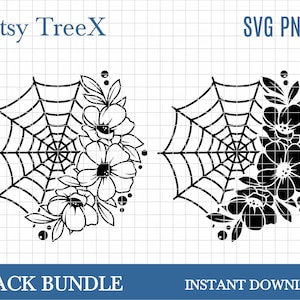 Spinnennetz mit Blumen SVG von Oxee, florale Spinnennetz digitale Datei, Halloween Zeichen svg, Silhouette svg, geschnitten Datei Cricut