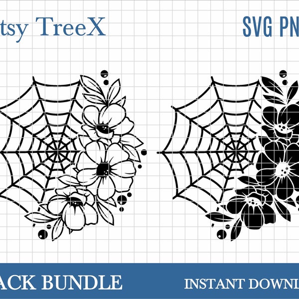 Spiderweb with flowers SVG by Oxee, floral Spiderweb Digital File, Halloween sign svg, silhouette svg, Cut File Cricut