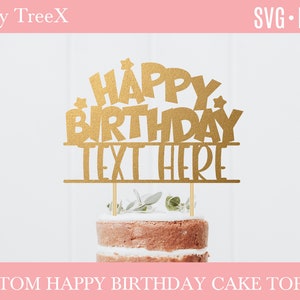 Benutzerdefinierte Name Happy Birthday Cake Topper svg von Oxee, Happy Birthday Cake Topper geschnitten Datei, Laser cut Cake Topper Datei, Vektor Cake Topper Datei