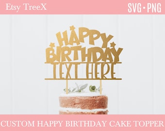 Custom Name Happy Birthday Cake Topper SVG: Laser Cut File (Digital Download)