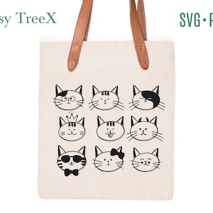 Cats simple line art drawing svg bundle by Oxee, simple cat head drawing svg, cat crown svg, cute cat line art svg