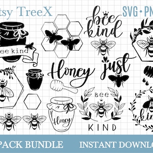 Hand lettered bees SVG bundle, honey comb svg, bee kind svg by Oxee, queen bee svg, floral wreath svg