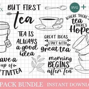 Theeliefhebbers SVG bundel, theekopje svg, ochtendthee svg door Oxee, thee quotes svg, cricut cut bestand