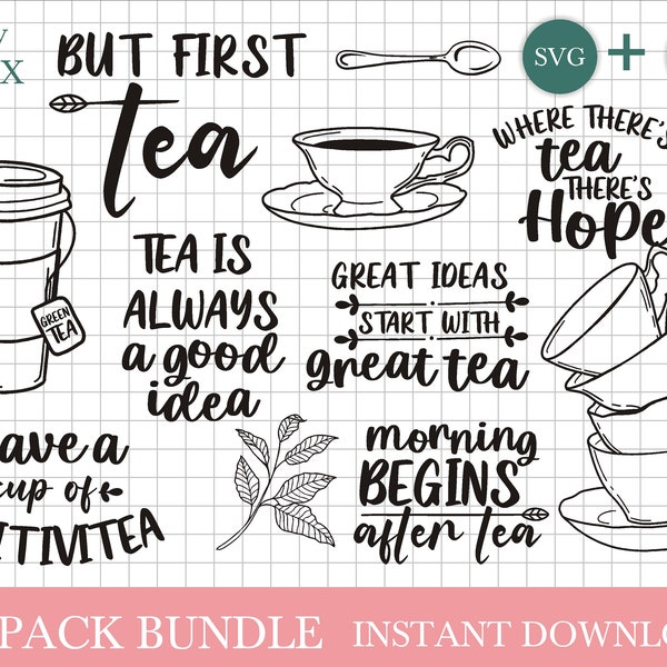 Tea lovers SVG bundle, tea cup svg, morning tea svg by Oxee, tea quotes svg, cricut cut file