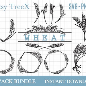 Wheat SVG bundle, wheat split monogram, hand drawn wheat svg by Oxee, wheat bunch svg, wheat wreath bundle svg, autumn harvest svg