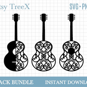 Gitaar SVG bundel door Oxee, gitaar muziek svg, klassieke gitaar laser gesneden svg, glowforge gesneden bestand, gitaar silhouet svg, gitaar cirkel monogram