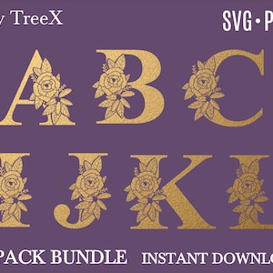 Pacote SVG de alfabeto floral, letras svg de Oxee, pacote de letras de flores svg, bloco de letras florais svg