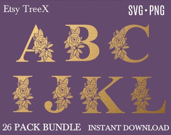 Floral alphabet SVG bundle, letters svg by Oxee, flower letters bundle svg, block floral letters svg