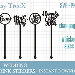 Wedding drink stirrers svg bundle by Oxee, Mr and Mrs whiskey stirrers cut file, laser cut swizzle stick file