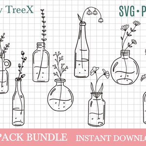 Glazen fles met bloem SVG bundel, fles svg, lege glazen flessen svg door Oxee, fles silhouet, cricut cut bestand