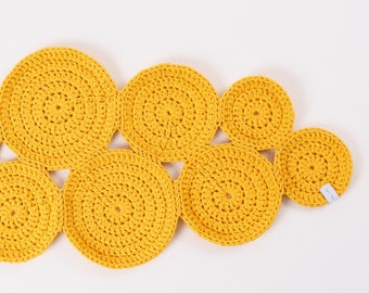 Crochet Circle Rug . Royal Yellow | Crochet Rug | Modern Design | Cotton Carpet | Rug Runner | Handmade Rug | Round Rug