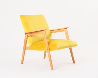 Reloved Armchair . Royal Yellow | Vintage Chair | Accent Chair | Velvet Chair | Mustard Yellow Armchair | Restored Chair | Modern Vintage