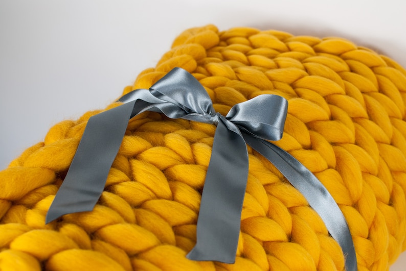 Chunky Knitted Blanket . Mustard Yellow Chunky Knit Blanket Etsy Canada