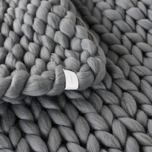 Chunky Knitted Blanket . Grey | Chunky Knit Blanket | Merino Wool Blanket | 100% Merino Wool | Giant Throw | Chunky | Ultimate Gray Blanket