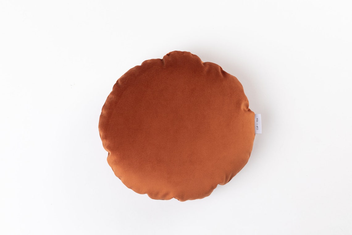 Round Velvet Pillow . Burnt Orange Decorative Throw Pillow Etsy