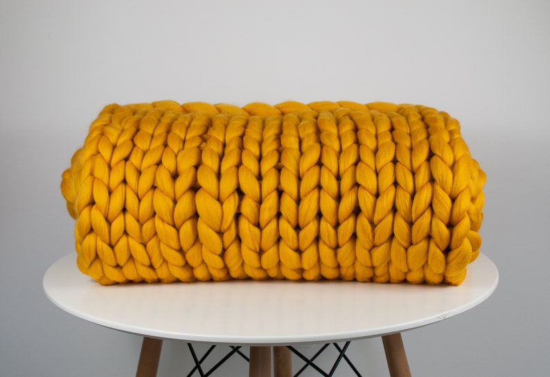 Chunky Knitted Blanket . Mustard Yellow Chunky Knit Blanket Etsy Canada