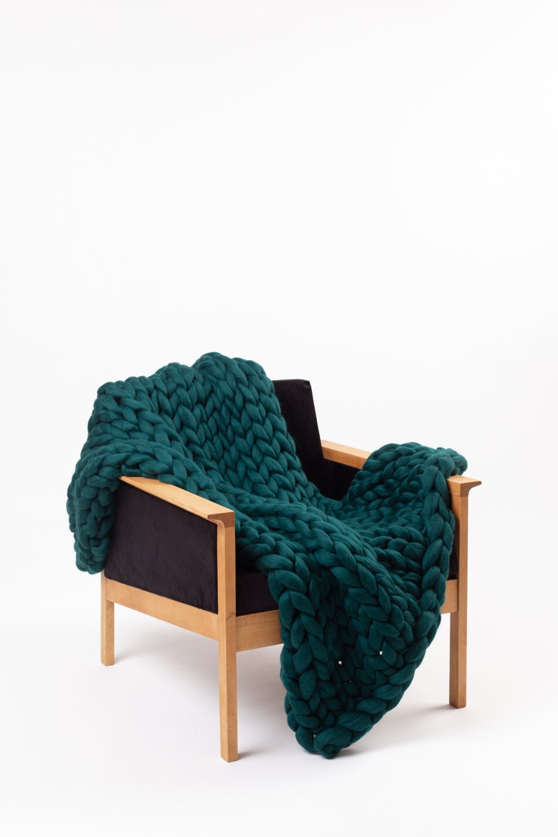 Chunky Knitted Blanket . Dark Green Chunky Knit Blanket Etsy