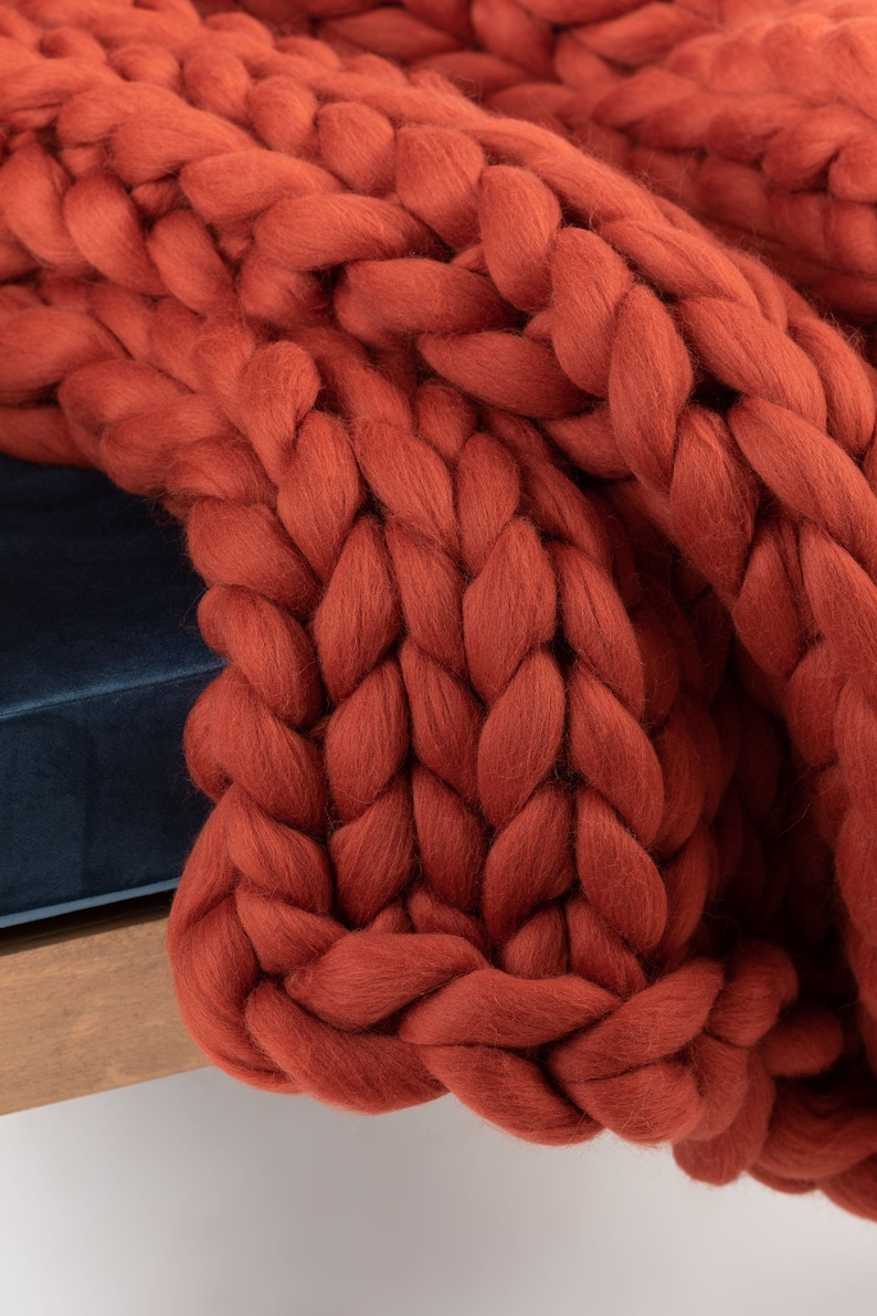 Chunky Knitted Blanket . Terra Cotta Chunky Knit Blanket Etsy
