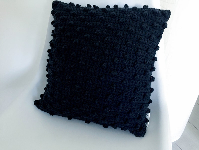 Crochet Dotted Pillow . Dramatic Black Crochet Cushion Throw Pillow Pillow Case Decorative Pillow Black Pillow Accent Cover image 5