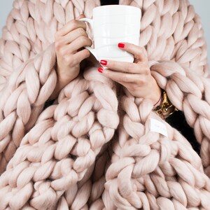 Chunky Knitted Blanket . Raspberry Red | Chunky Knit Blanket | Merino ...