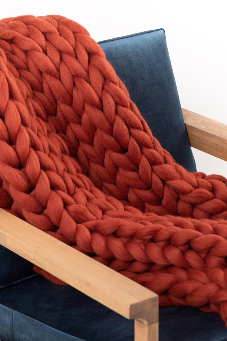 Chunky Knitted Blanket . Terra Cotta Chunky Knit Blanket Etsy