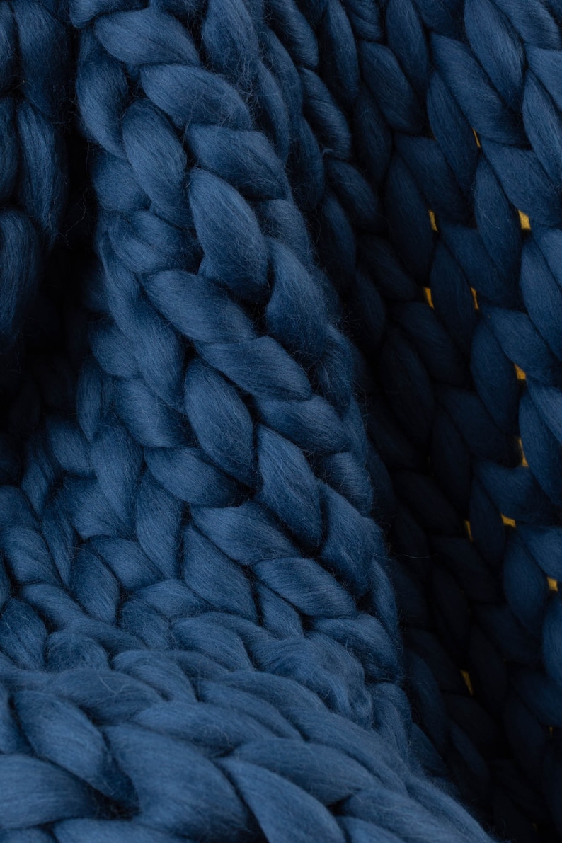 Chunky Knitted Blanket . Midnight Blue Chunky Knit Blanket Etsy