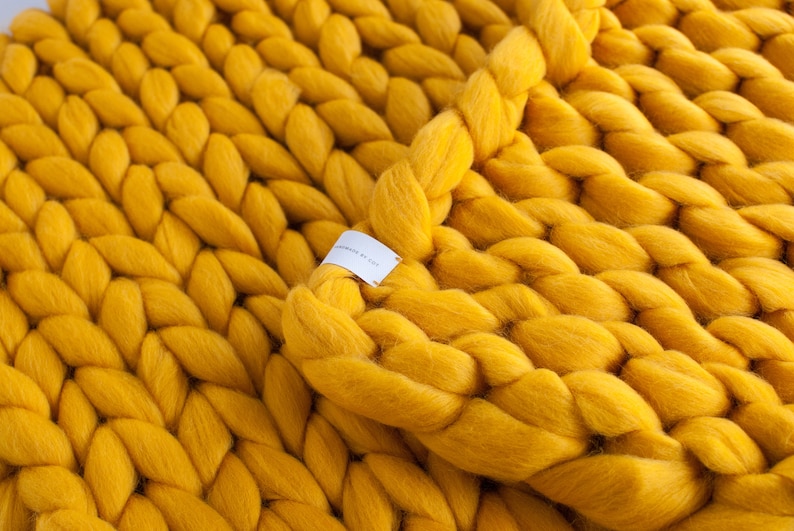 Chunky Knitted Blanket . Mustard Yellow Chunky Knit Blanket Etsy Canada