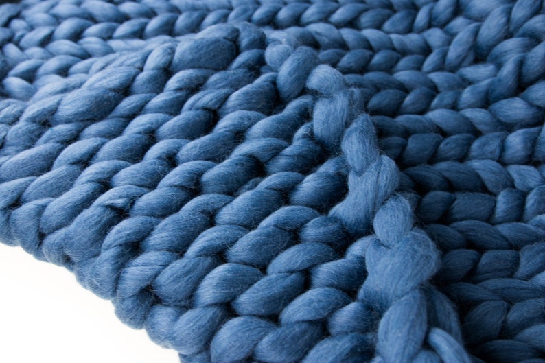 Chunky Knitted Blanket . Midnight Blue Chunky Knit Blanket Etsy