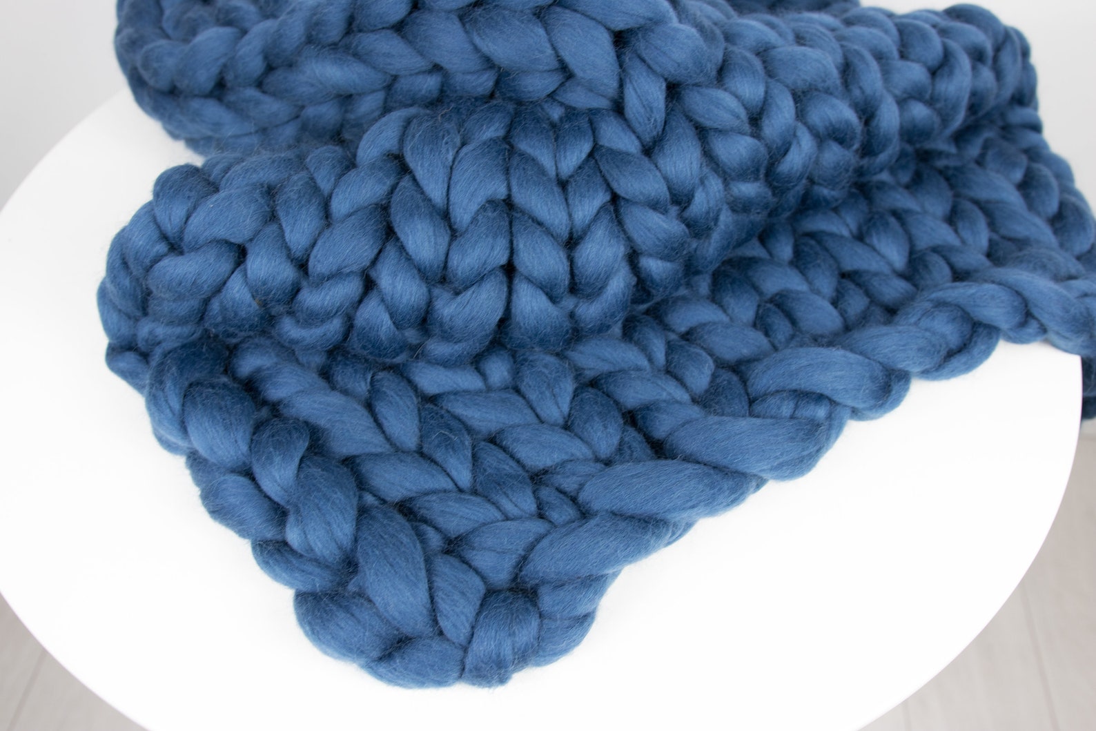 Chunky Knitted Blanket . Midnight Blue Chunky Knit Blanket Etsy