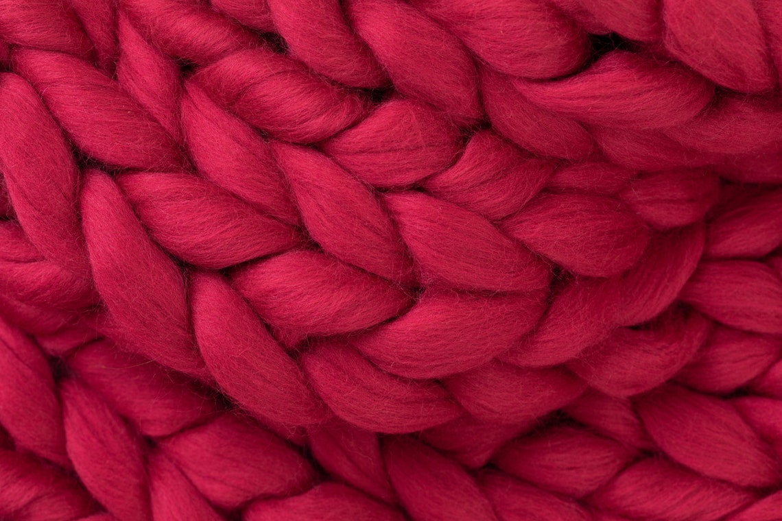 Chunky Knitted Blanket . Raspberry Red Chunky Knit Blanket | Etsy