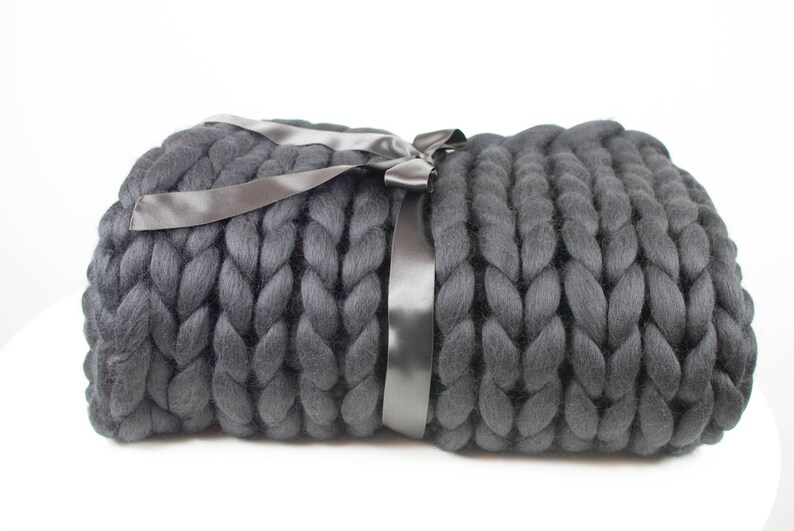 Chunky Knitted Blanket Grey Chunky Knit Blanket Merino Wool