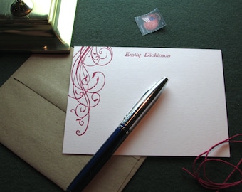 Custom Letterpress Stationery - 15 Personalized Notecards, Floral Design