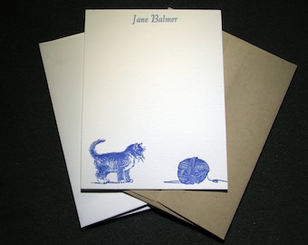 Custom Letterpress Stationery - 15 Personalized Notecards - Kitten