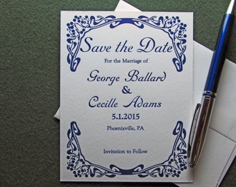 Letterpress Save the Date,  Wedding Invitation,  Personalized Roundhand Series