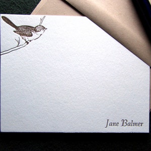 Custom Letterpress Stationery - 15 Personalized Notecards - Back to Nature Series - Bird