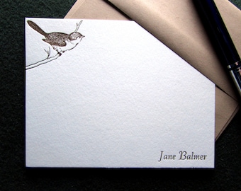 Custom Letterpress Stationery - 15 Personalized Notecards - Back to Nature Series - Bird