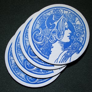 20 Letterpress coasters, Art Nouveau, Woman Portrait