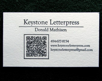 50 Letterpress Business Cards with QR Code, Choice of 1 color