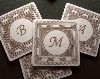 15 coasters - Personalized Letterpress Coasters - Monogram