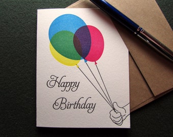 Letterpress Printed - Birthday Card - Multicolor Balloons