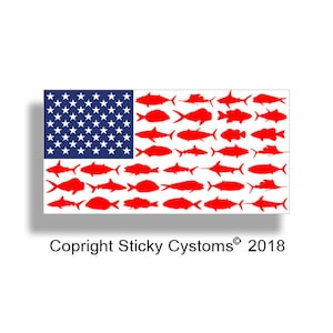 USA Fish American Flag Sticker Cup Cooler Laptop Boat Fishing Boating Car Vehicle Window Bumper Vinyl Decal Graphic