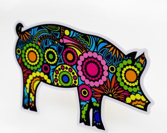 Colorful Pig Sticker Groovy Hippy car truck vehicle window bumper vinyl decal graphic animal cup tumbler laptop