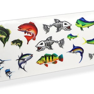 1:10 Scale Saltwater and Bass Fish Sticker RC Car Truck Crawler Body Beach Ocean Vinyl Decal Graphic Garage Diorama Fishing Boat Display