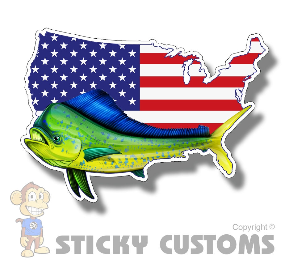 Mahi Mahi Dolphin USA Flag Sticker Printed Digital Vinyl Decal