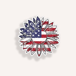 Red White Blue USA American Flag Sunflower Sticker Cooler Cup Laptop Car Vehicle Window Bumper Graphic Vinyl Decal